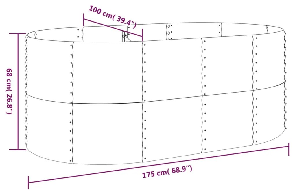 Ζαρντινιέρα Ασημί 175x100x68 εκ. Ατσάλι με Ηλεκτρ. Βαφή Πούδρας - Ασήμι