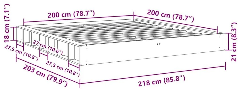 Πλαίσιο κρεβατιού χωρίς στρώμα 200x200 cm μασίφ ξύλο δρυς - Καφέ