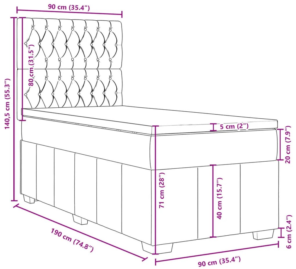 Κρεβάτι Boxspring με Στρώμα Κρεμ 90x190 εκ.Υφασμάτινο - Κρεμ