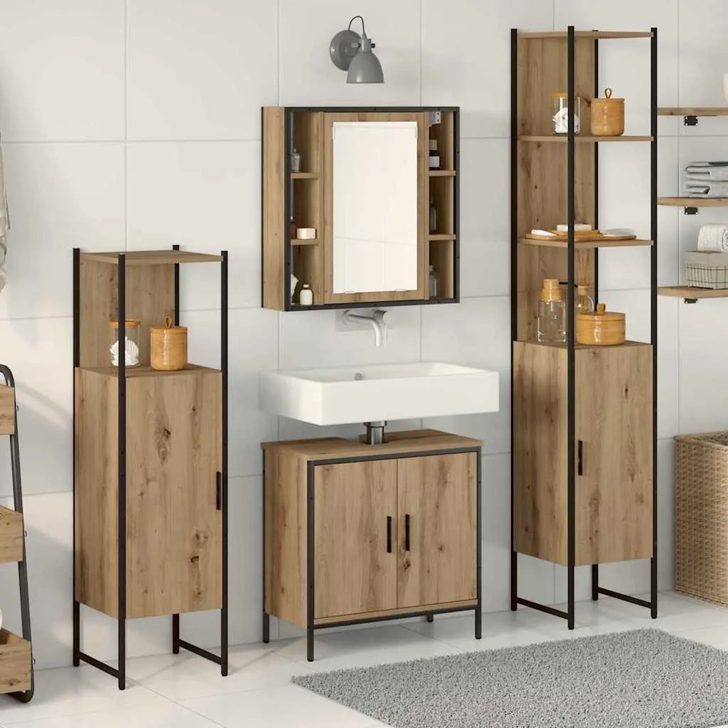 vidaXL Σετ Επίπλων Μπάνιου με ράφι 4 pcs Καφέ 33 x 33 x 185.5 εκ