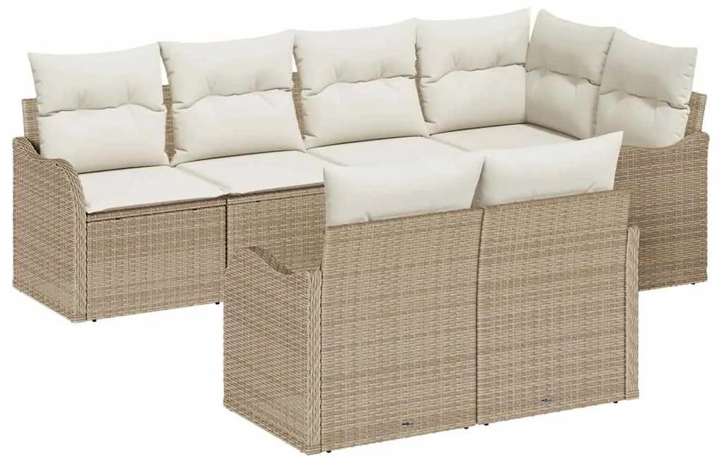vidaXL Σετ Καναπέ Κήπου με μαξιλάρι 7 pcs Μπεζ Πολυ ράταν