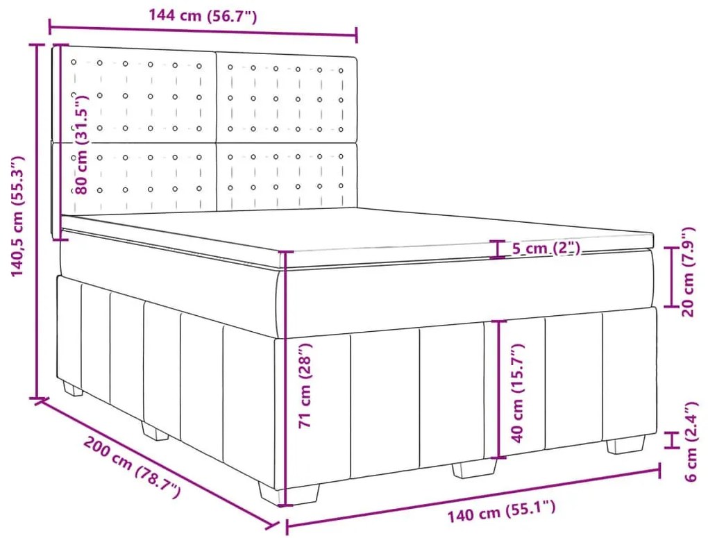 Κρεβάτι Boxspring με Στρώμα Σκούρο Καφέ 140x200 εκ Υφασμάτινο - Καφέ