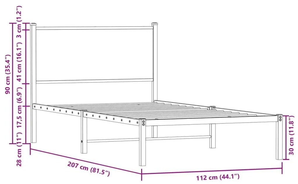 Μεταλλικό σκελετό κρεβατιού χωρίς στρώμα καφέ δρυς 107x203 cm - Καφέ