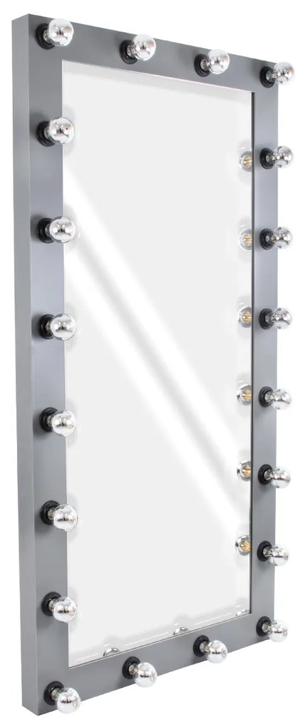 MIRROR-160x80-6 GloboStar®  MAKEUP MIRROR-160x80-6 Μοντέρνος Καθρέπτης Μακιγιάζ με Πλαίσιο Φυσικού Ξύλου με Διακόπτη On/Off 20 x E27 AC220-240V - Μ80 x Π7 x Υ160cm - Γκρι Ανθρακί