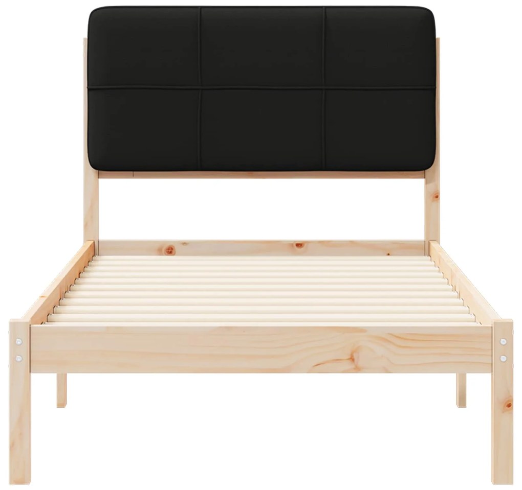 vidaXL Σκελετός Κρεβατιού με Επενδεδυμένο Κεφαλάρι Μαύρο 75 x 190 cm