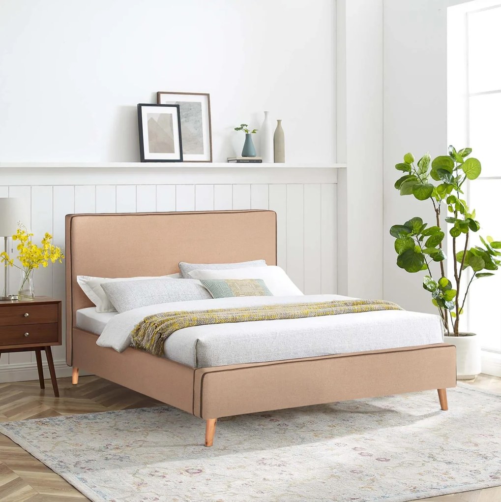 Επενδυμένο Κρεβάτι με Στρώμα INDRA Διπλό με Ύφασμα Μπέζ 160x200εκ 172x214x112 εκ.