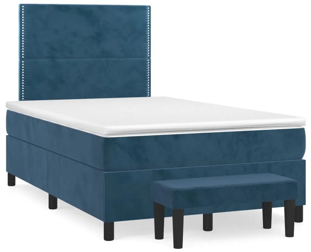 vidaXL Κρεβάτι Boxspring με Στρώμα Σκούρο Μπλε 120x190 εκ. Βελούδινο