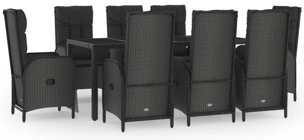 vidaXL Σετ Τραπεζαρίας Κήπου 9 τεμ Μαύρο&Γκρι Συνθ. Ρατάν με Μαξιλάρια