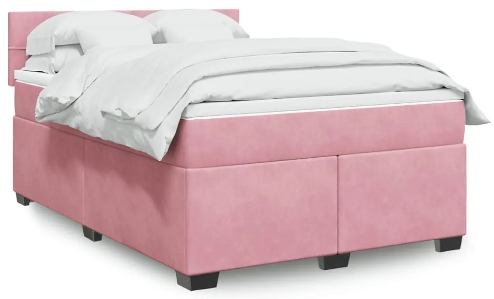 vidaXL Κρεβάτι Boxspring με Στρώμα Σκούρο Ροζ 140x200 εκ. Βελούδινο
