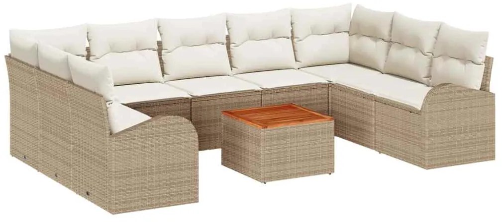 vidaXL Σετ Καναπέ Κήπου με μαξιλάρι 10 pcs Μπεζ Πολυ ράταν