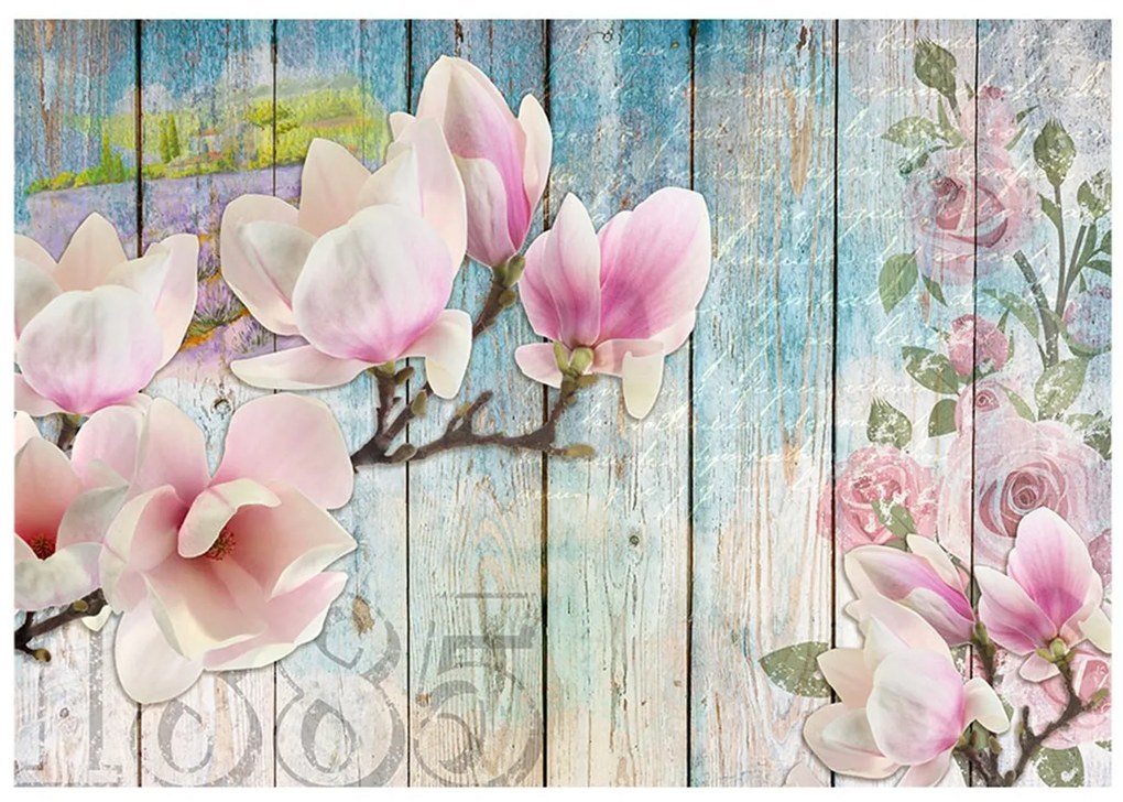 Φωτοταπετσαρία - Pink Flowers on Wood 250x175