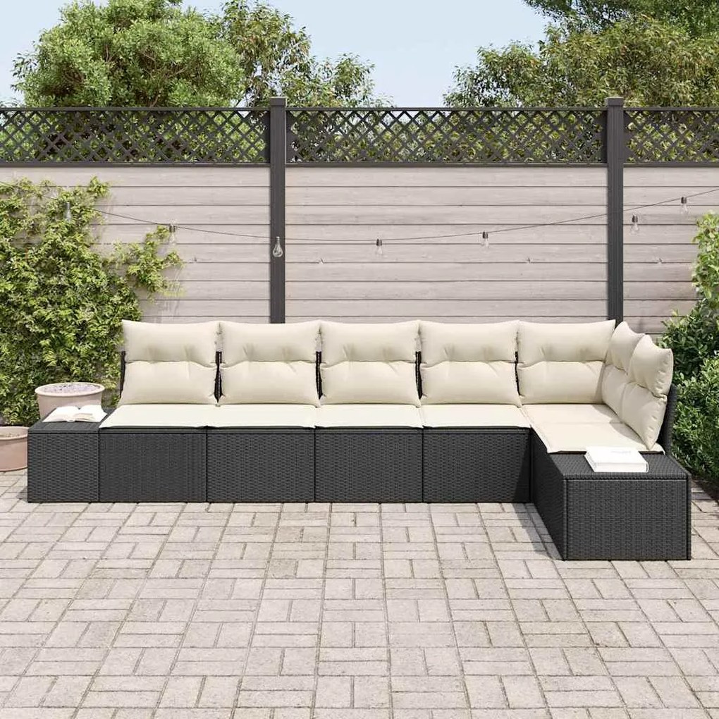 vidaXL Σετ Καναπέ Κήπου με μαξιλάρι 6 pcs Μαύρο, κρέμα Πολυ ράταν