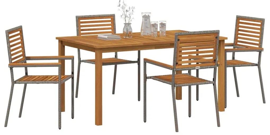 vidaXL Σέτ φαγητού για κήπο 5 pcs Γκρι Στερεό Ξύλο Ακακίας