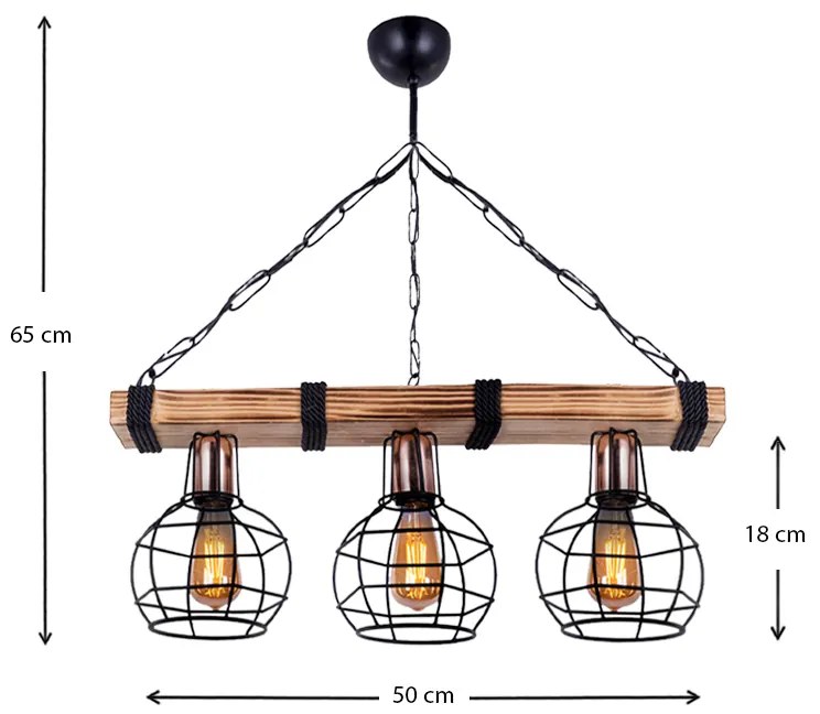 Φωτιστικό οροφής Marit Megapap E27 ξύλινο/μεταλλικό τρίφωτο καρυδί/μαύρο 50x15x65εκ. - GP036-0003,1