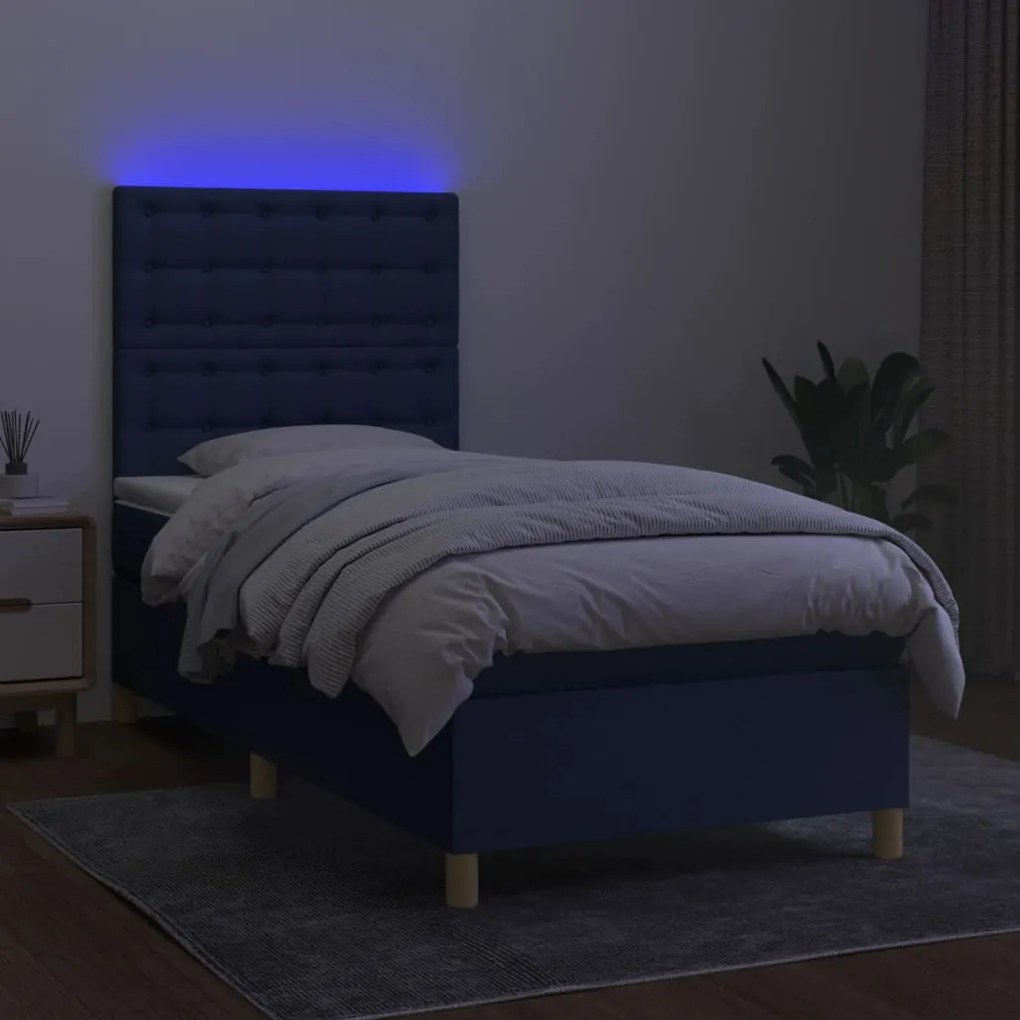 ΚΡΕΒΑΤΙ BOXSPRING ΜΕ ΣΤΡΩΜΑ &amp; LED ΜΠΛΕ 100X200 ΕΚ. ΥΦΑΣΜΑΤΙΝΟ 3135739