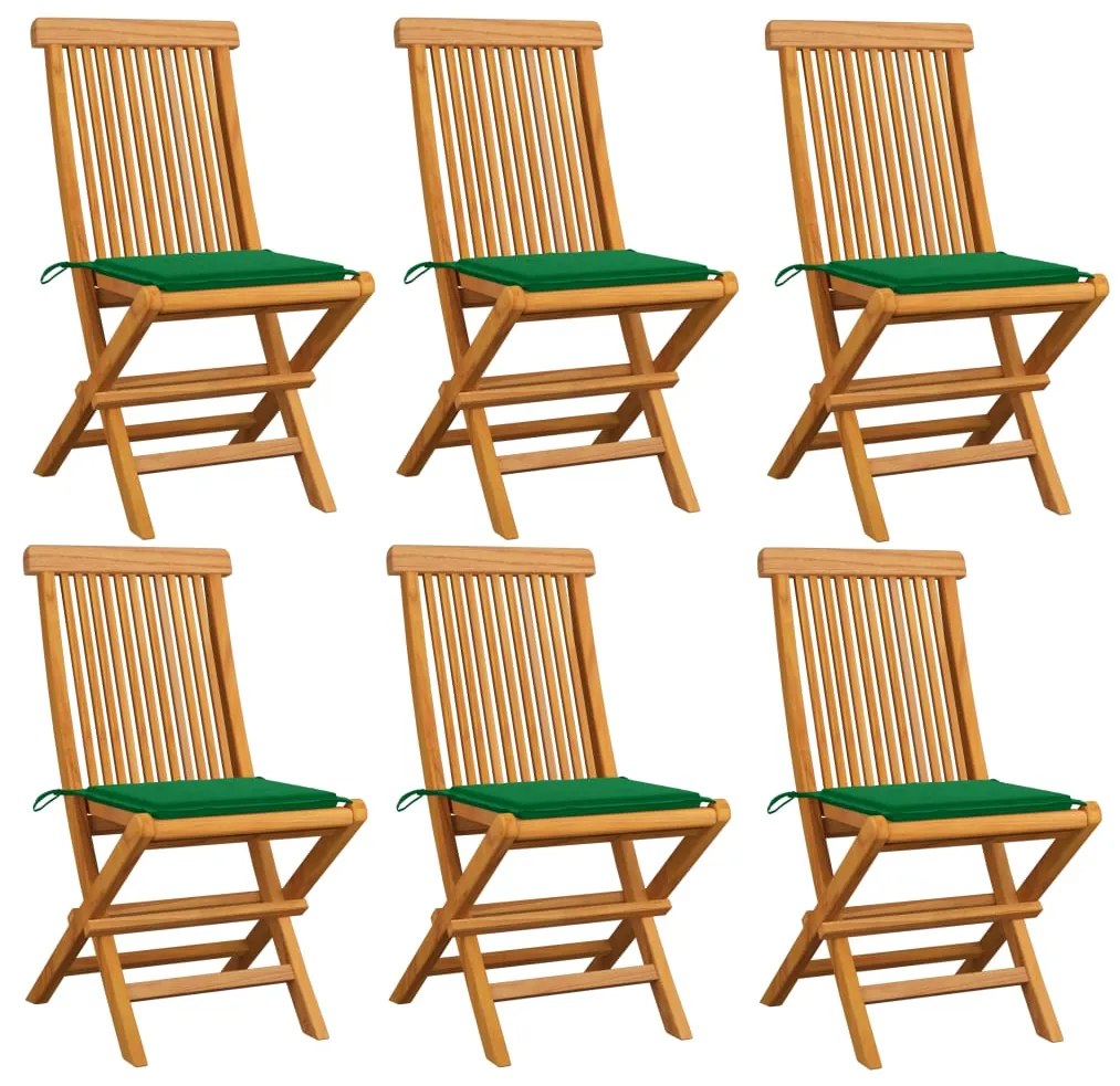 3065595 vidaXL Καρέκλες Κήπου 6 τεμ. από Μασίφ Ξύλο Teak με Πράσινα Μαξιλάρια Πράσινο, 1 Τεμάχιο