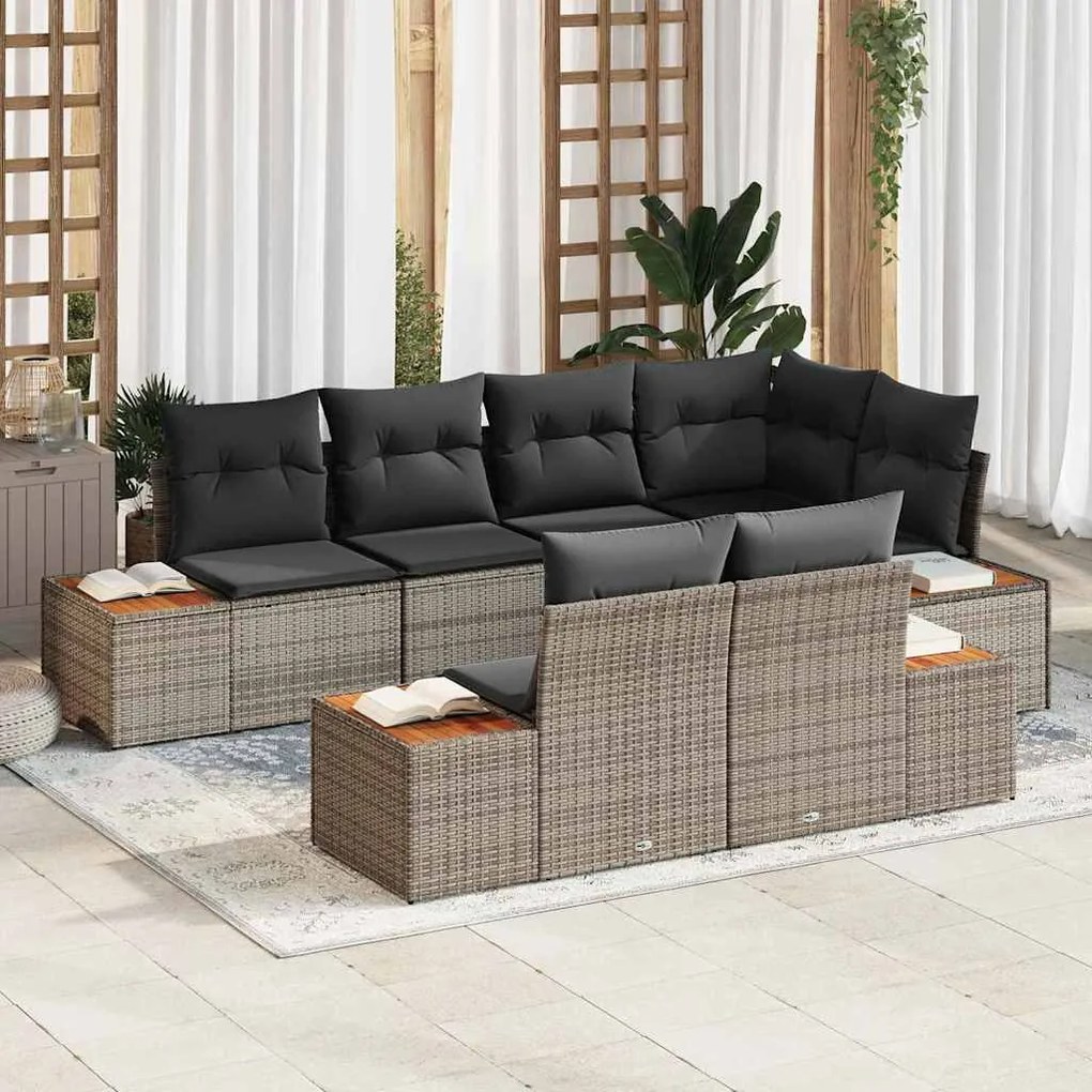 vidaXL Σετ Καναπέ Κήπου με μαξιλάρι 7 pcs Γκρι Πολυ ράταν
