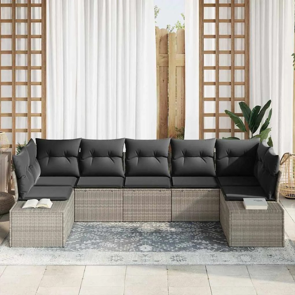 vidaXL Σετ Καναπέ Κήπου με μαξιλάρι 7 pcs Ανοιχτό γκρι Πολυ ράταν