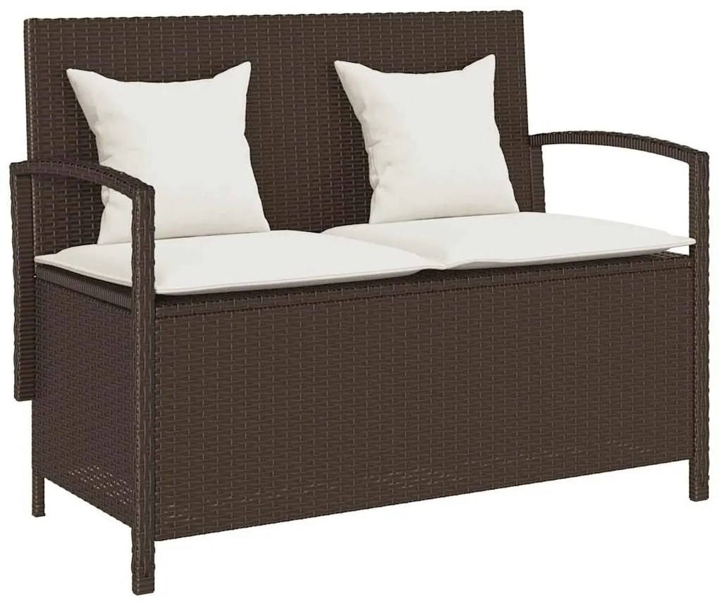 vidaXL Πάγκος αποθήκευσης κήπου με μαξιλάρι Brown Poly Rattan