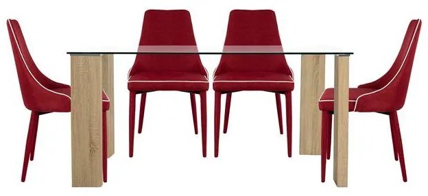 Σετ τραπεζαρίας C10079.04 5τμχ με Τραπέζι MORGAN 140x80x75εκ. & Καρέκλες MOLI Μπορντώ
