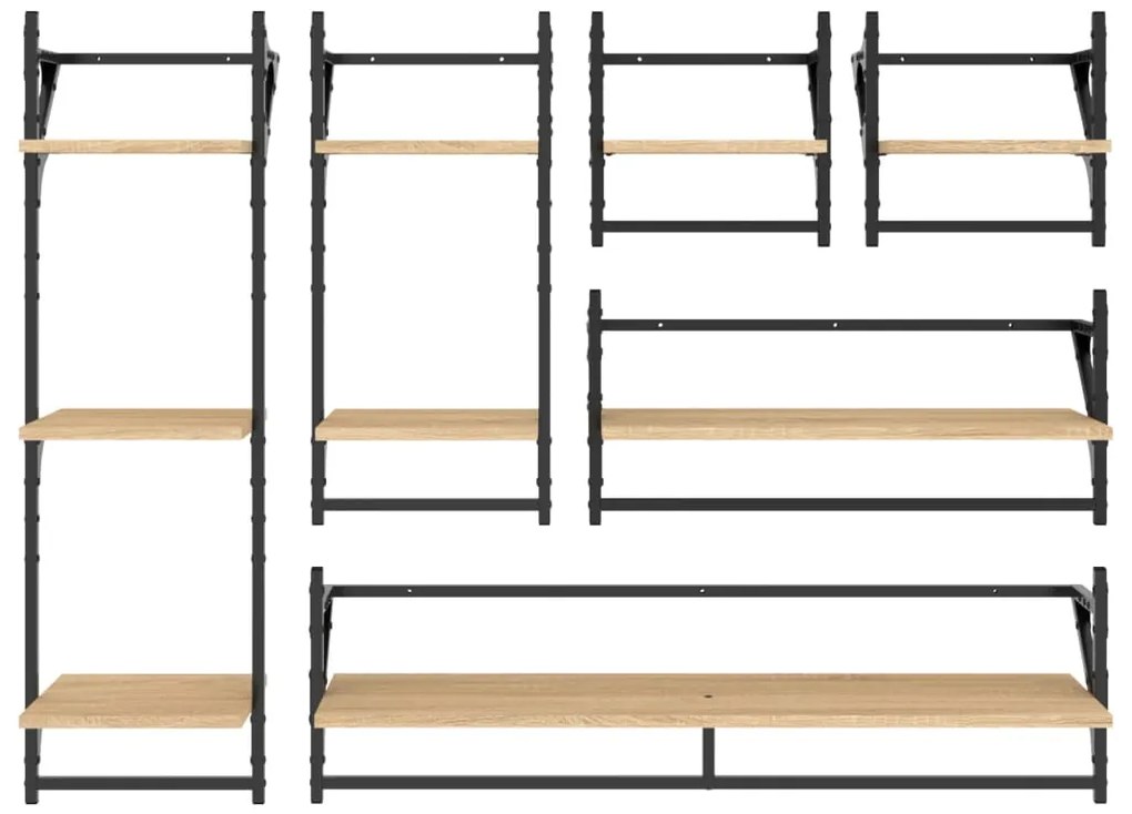 vidaXL Ράφια Τοίχου Σετ 6 τεμ. με Μπάρες Sonoma Δρυς από Επεξεργ. ξύλο