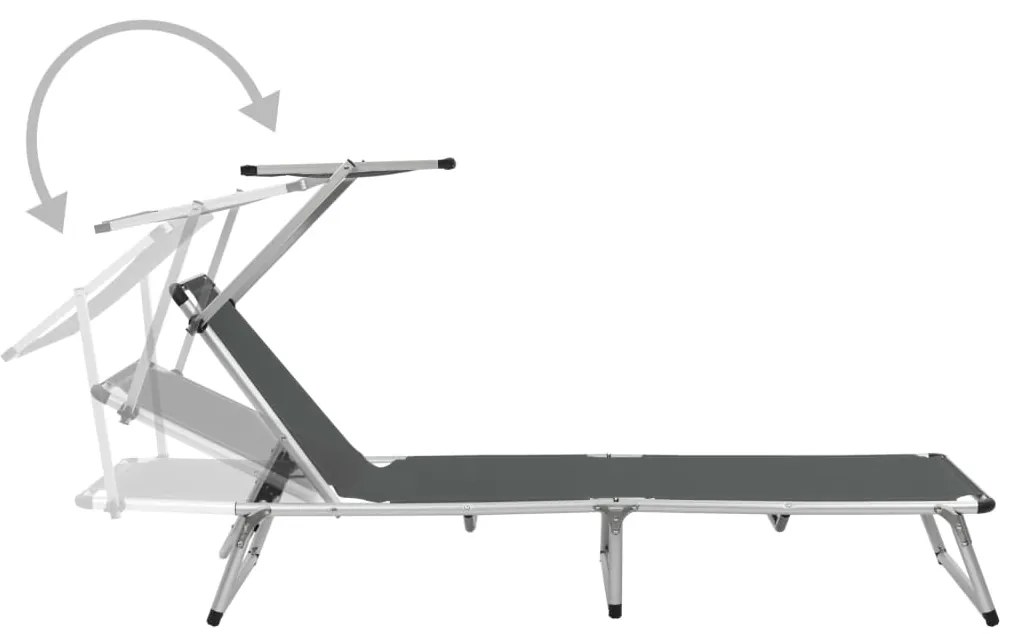 vidaXL Ξαπλώστρα Πτυσσόμενη Γκρι από Αλουμίνιο/Textilene με Σκίαστρο