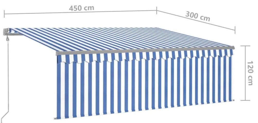 Τέντα Αυτόματη με Σκίαστρο/LED/Αισθ. Ανέμου Μπλε/Λευκό 4,5x3 μ. - Μπλε