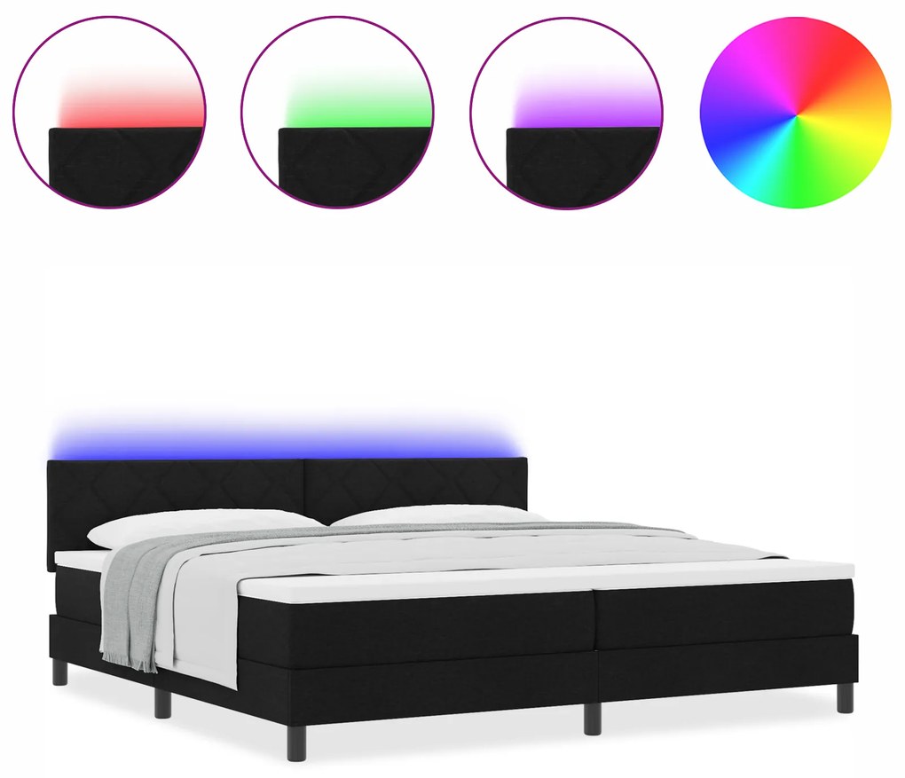 vidaXL Box Spring Κρεβάτι με Στρώμα & LED Μαύρο 200x200 εκ Ύφασμα
