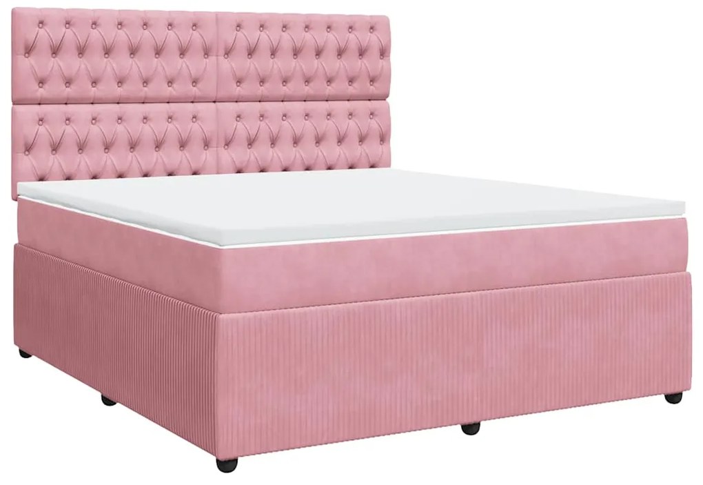 vidaXL Κρεβάτι Boxspring με Στρώμα Ροζ 180x200 εκ. Βελούδινο