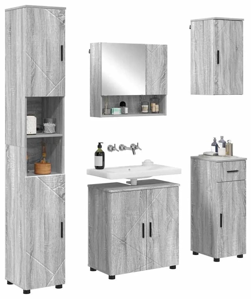 vidaXL Σετ Επίπλων Μπάνιου με πόρτα 5 pcs Γκρι sonoma 61 x 35 x 64 εκ.