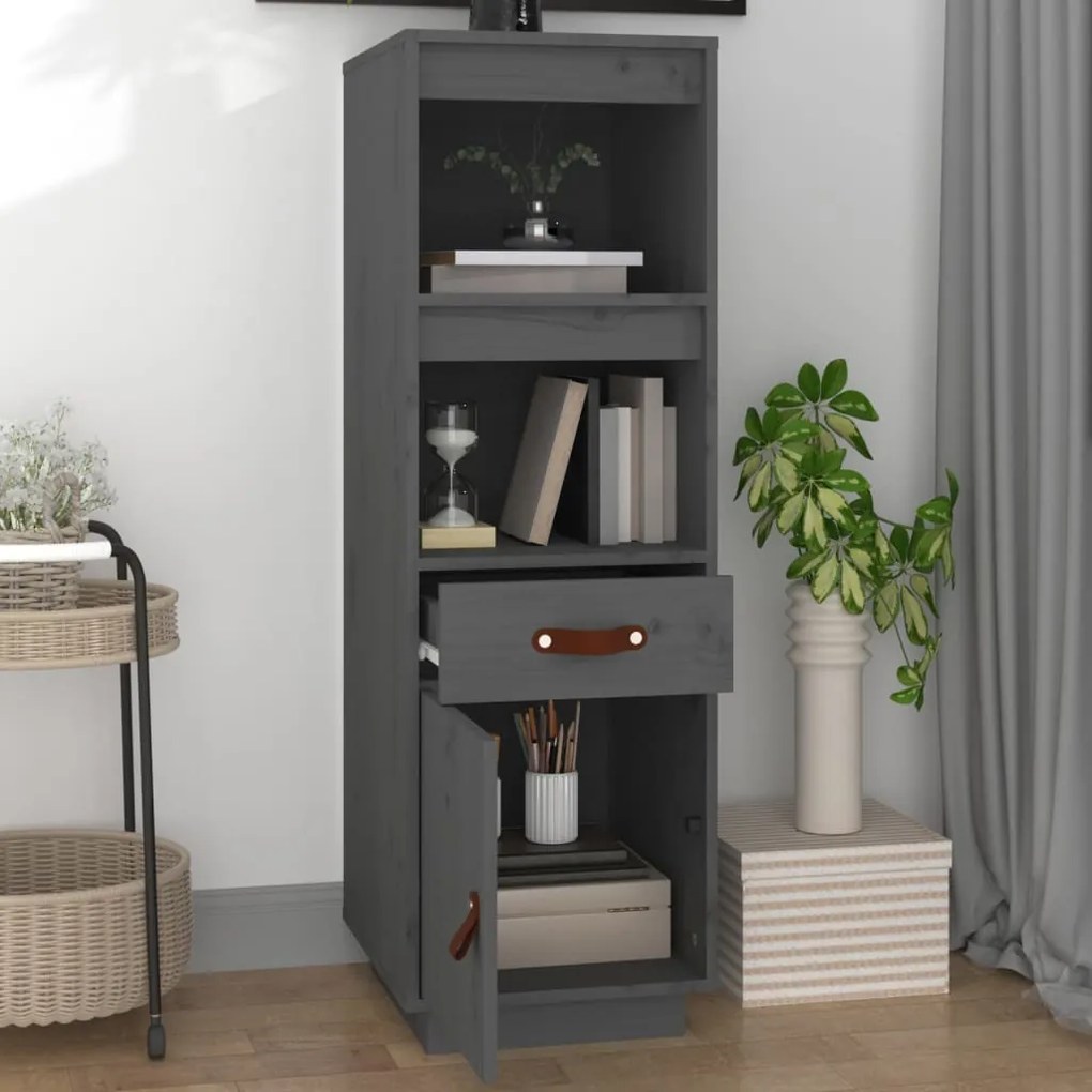 vidaXL Ντουλάπι Ψηλό Γκρι 34 x 40 x 108,5 εκ. από Μασίφ Ξύλο Πεύκου