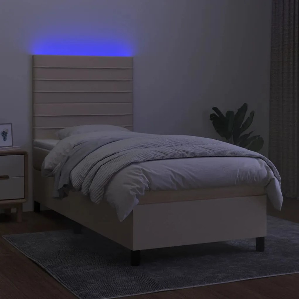 ΚΡΕΒΑΤΙ BOXSPRING ΜΕ ΣΤΡΩΜΑ &amp; LED ΚΡΕΜ 90X190 ΕΚ. ΥΦΑΣΜΑΤΙΝΟ 3134922