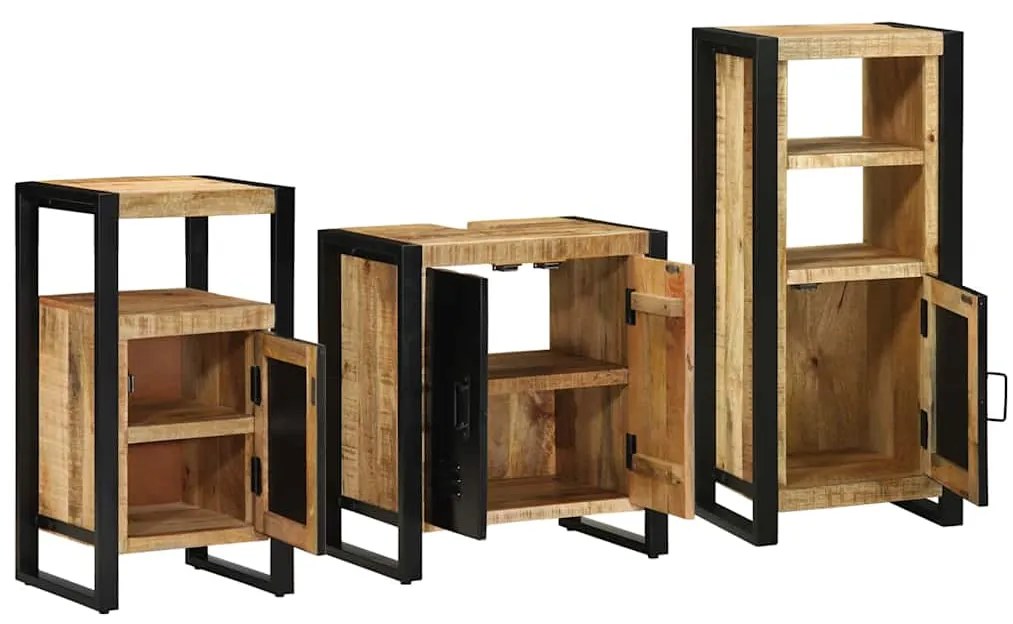 vidaXL Σετ Επίπλων Μπάνιου 3 pcs Καφέ και Μαύρο Στερεό ξύλο μάνγκο