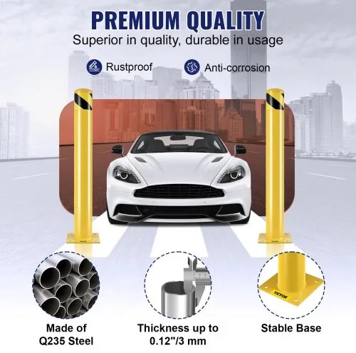 VEVOR Safety Bollard, 36 Inch Height Bollard Post, 4.5 Inch Diameter Steel Pipe Safety Bollard Post, Yellow Steel Bollard, Steel Safety Bollard with 8 Anchor Bolts, Perfect for Traffic-Sensitive Area