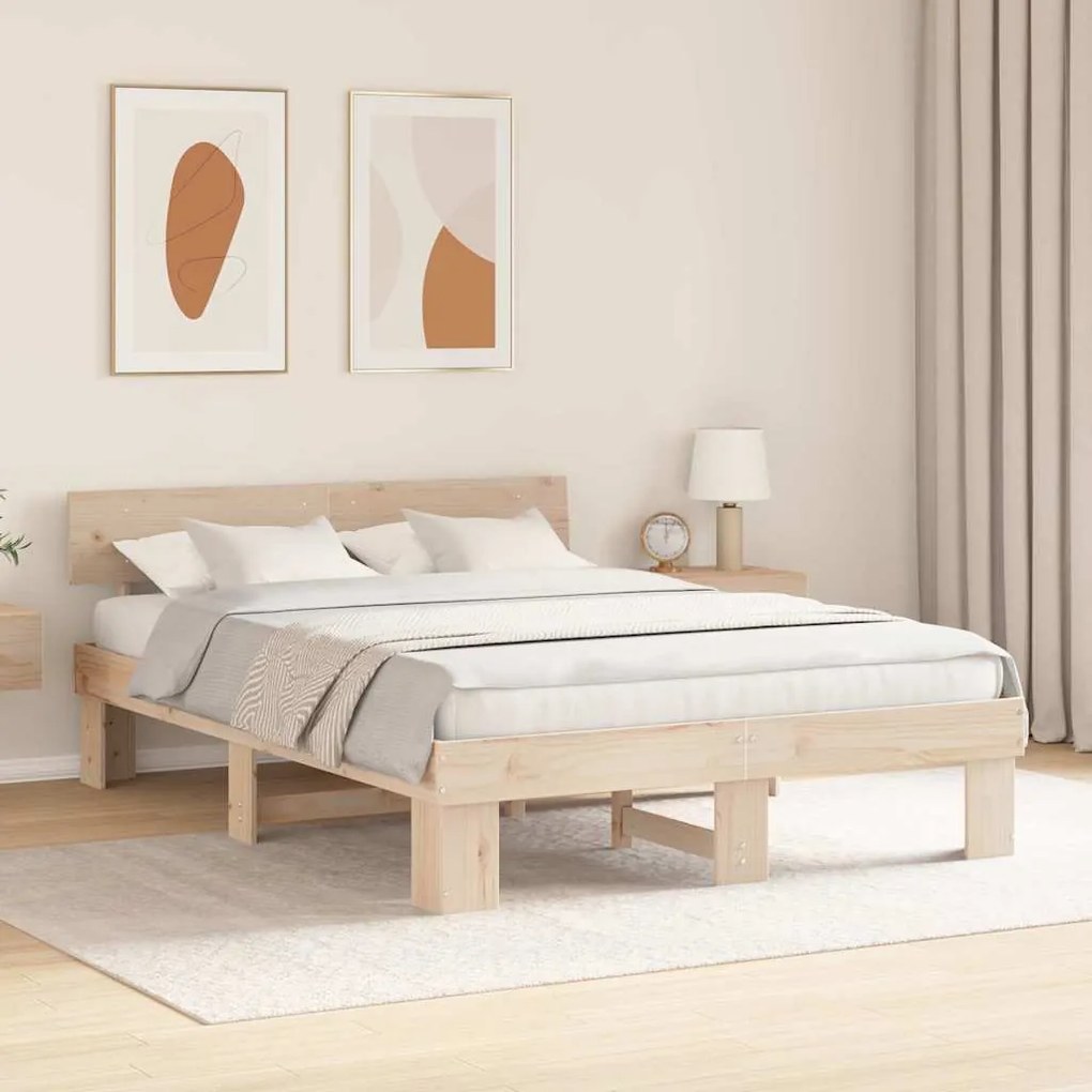 vidaXL Σκελετός Κρεβατιού Καφέ 150 x 200 cm Μασίφ ξύλο πεύκου