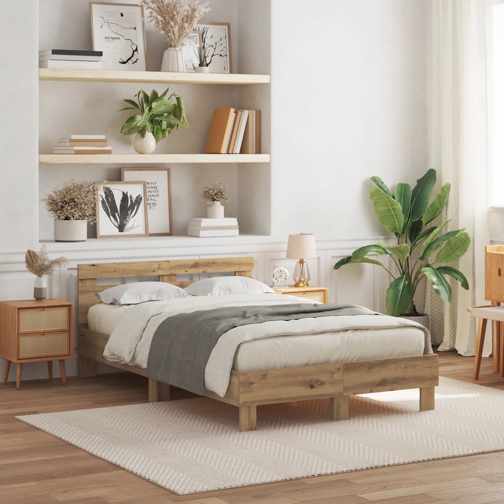 vidaXL Σκελετός Κρεβατιού artisan δρυς 135 x 190 cm Επεξεργασμένο ξύλο
