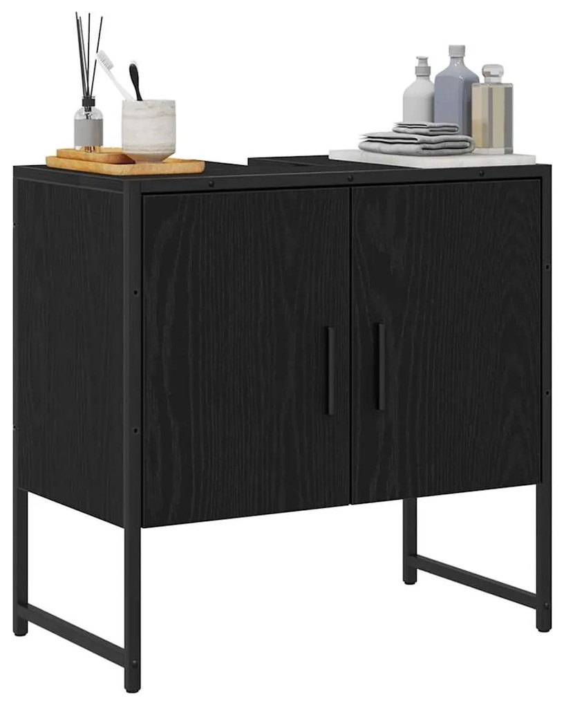vidaXL Ντουλάπα Νιπτήρα Mπάνιου με πόρτα Μαύρη Οξυά 60 x 30 x 60 cm