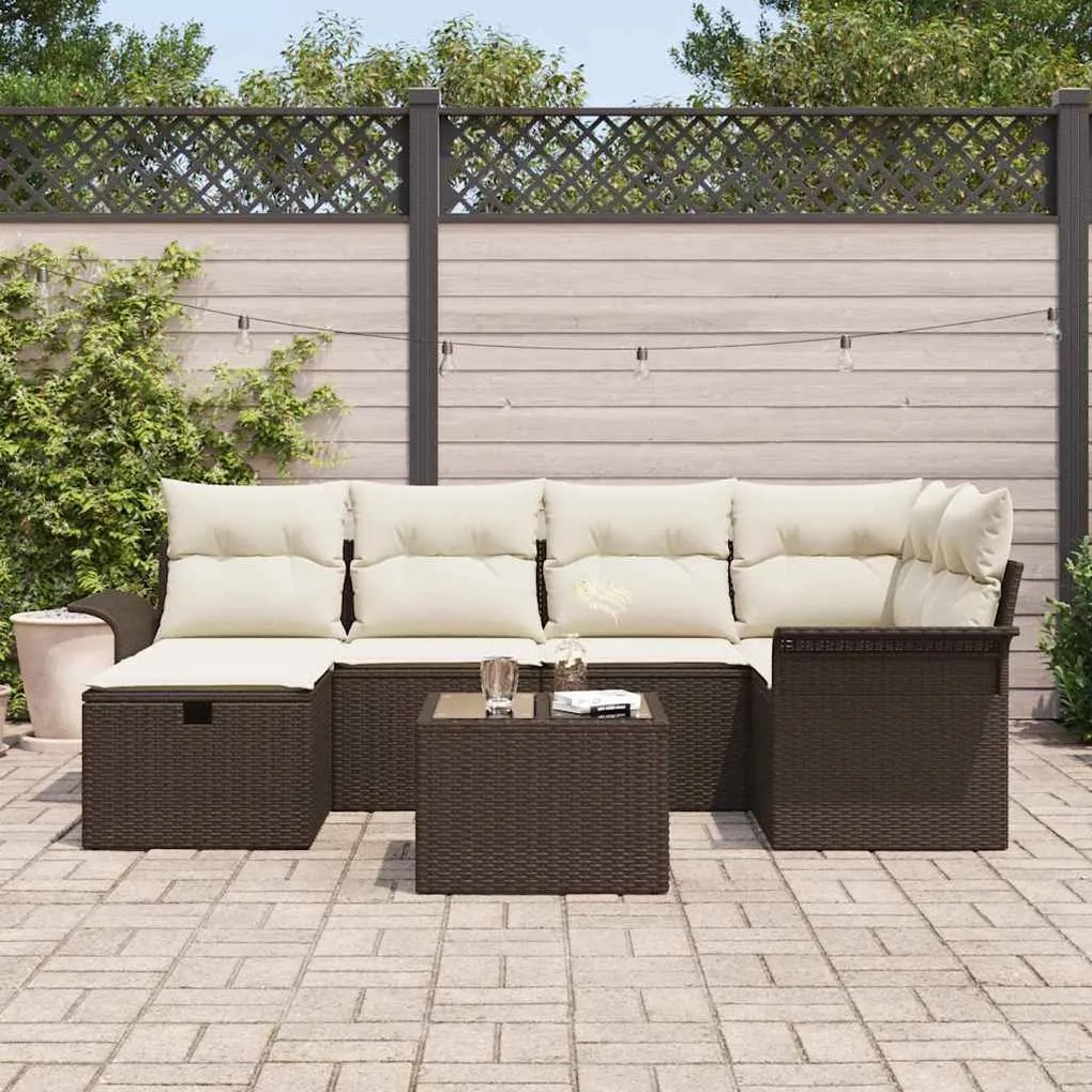 vidaXL Σετ Καναπέ Κήπου 7 pcs Καφέ και κρεμ 242.5 x 132.5 x 85 εκ.