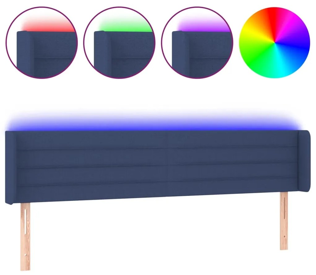 Κεφαλάρι Κρεβατιού LED Μπλε 203x16x78/88 εκ. Υφασμάτινο 3123404