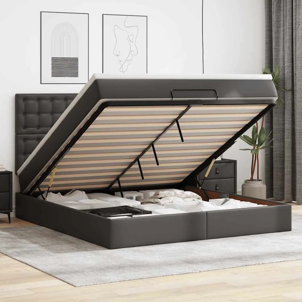 vidaXL Οθωμανικό κρεβάτι με στρώμα Μαύρο 180x200cm Faux Leather