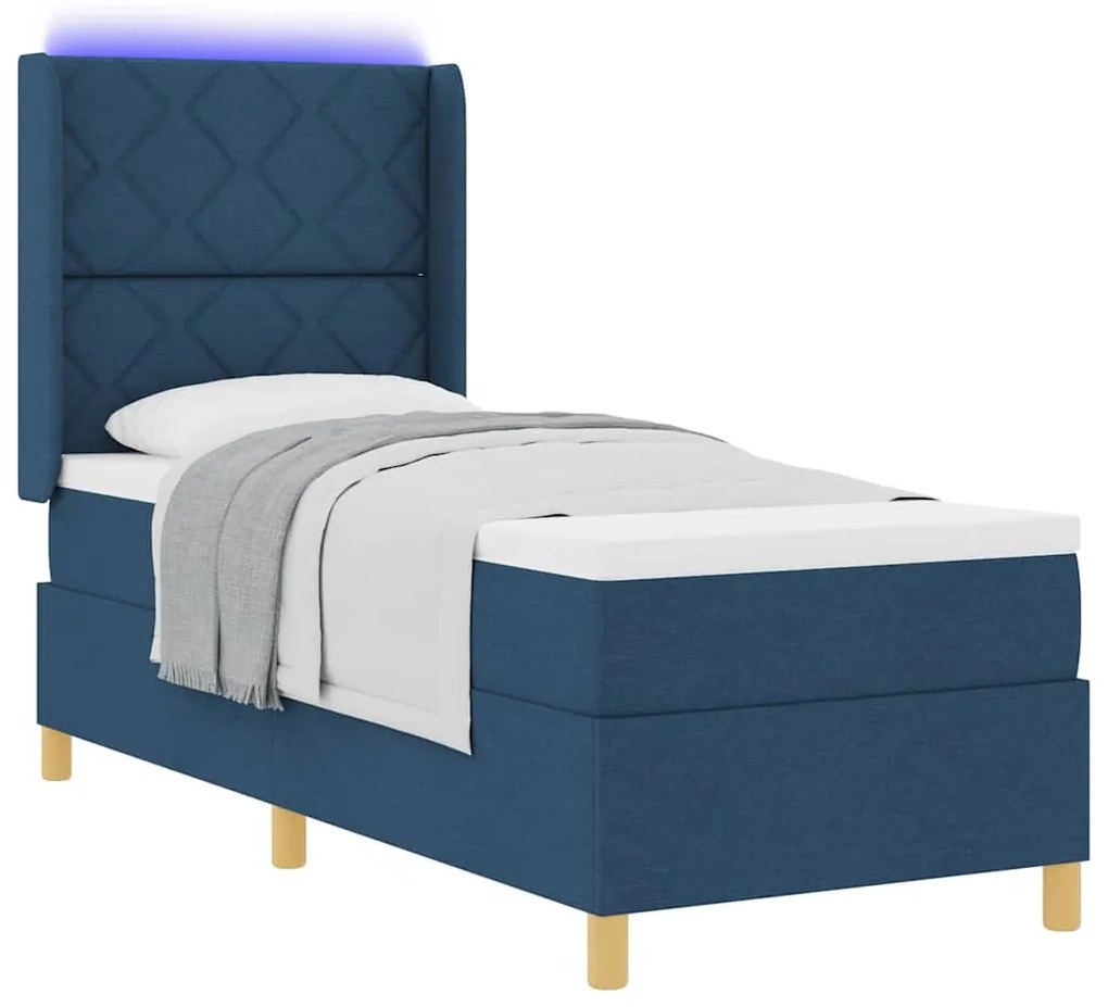 vidaXL Κρεβάτι με ελατήρια με στρώμα Μπλε 80 x 200 cm ύφασμα