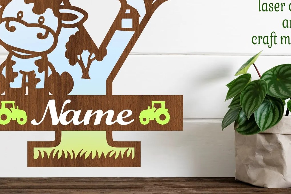 Intra απο ξύλο plywood 3mm-4mm πάχος - Μονόγραμμα κεφαλαίων αγελάδας Γράμμα Y Αποκοπή Δίασταση 30x20 cm INTRAFABR-74484142