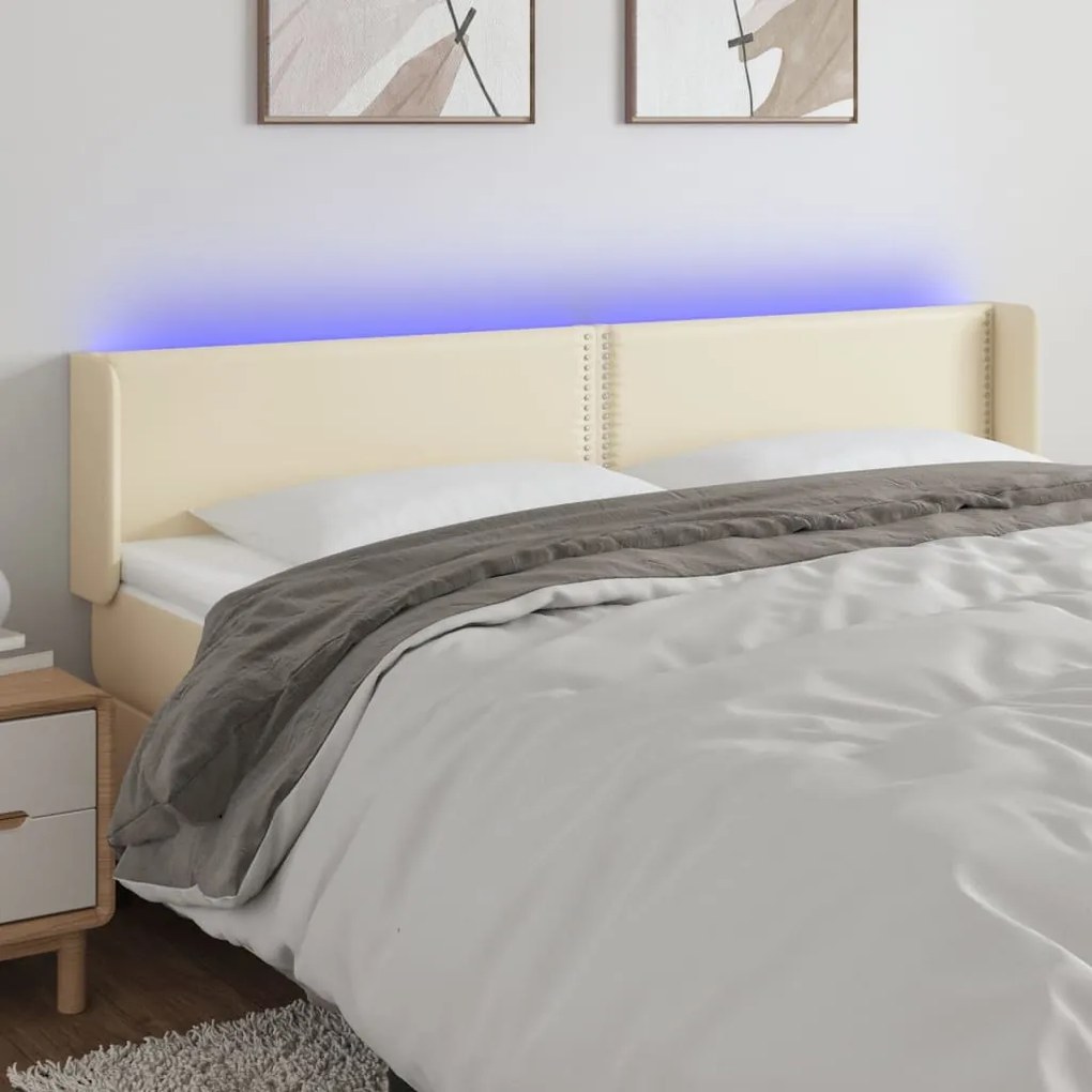 vidaXL Κεφαλάρι Κρεβατιού LED Κρεμ 163x16x78/88εκ. από Συνθετικό Δέρμα