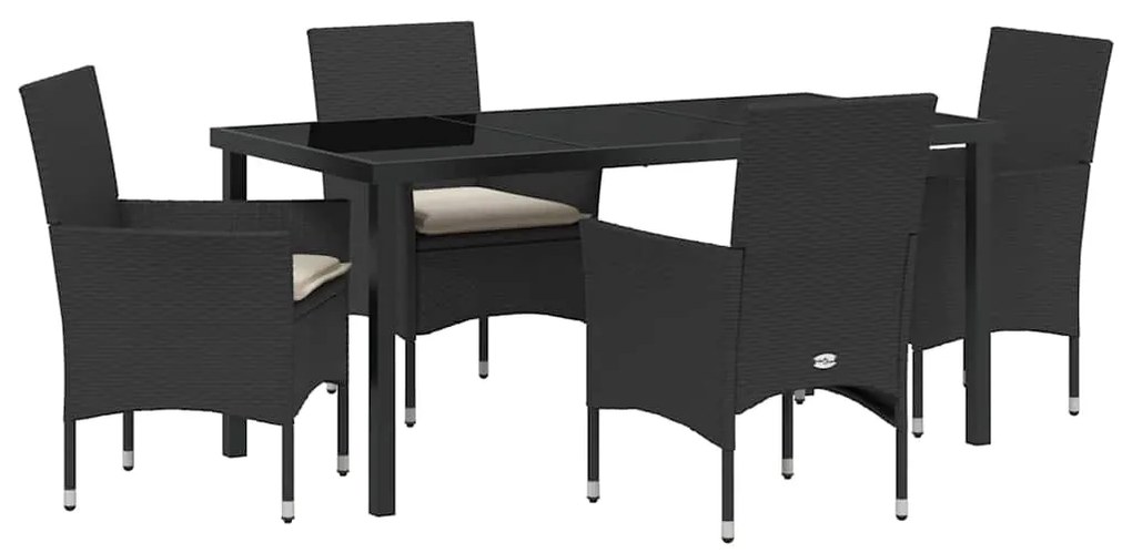 vidaXL Σέτ φαγητού για κήπο με μαξιλάρι 5 pcs Μαύρο Πολυ ράταν