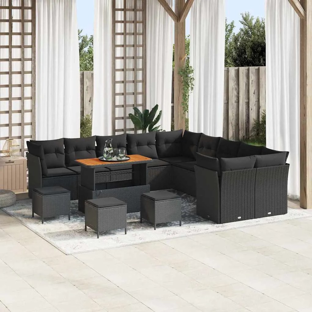 vidaXL Σετ Καναπέ Κήπου 14 pcs Μαύρο συνθετικό ρατάν