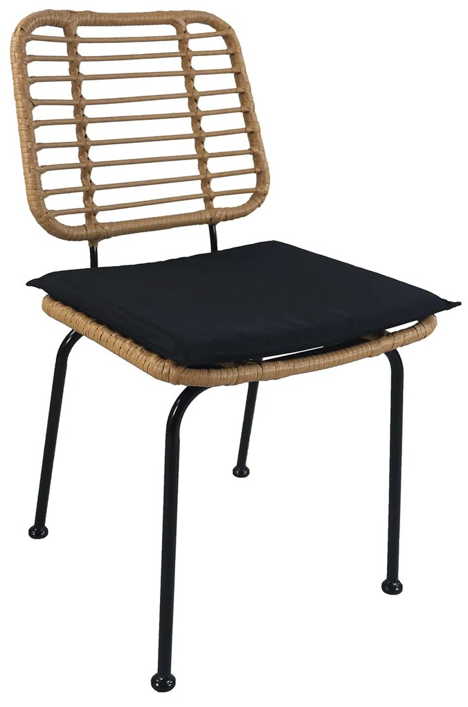 Καρέκλα Κήπου ATIUS Φυσικό/Μαύρο Μέταλλο/Rattan 46.5x55x86cm