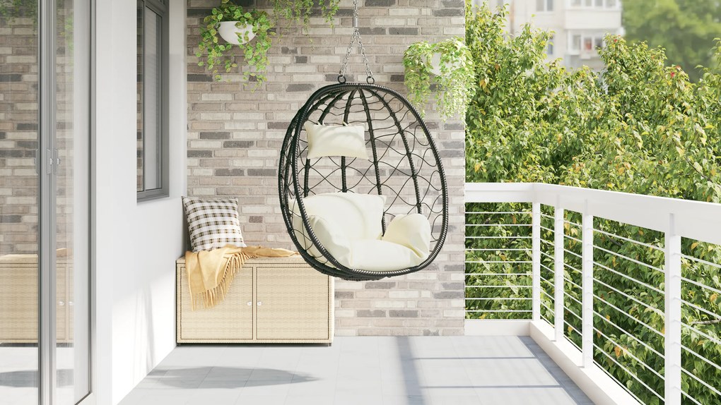 vidaXL Κρεμαστή καρέκλα αυγό Κρεμ λευκό 91.5 x 60 x 110 εκ.