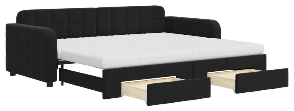 vidaXL Καναπές Κρεβάτι Συρόμενος Μαύρο 90x200 εκ. Βελούδο &amp; Συρτάρια