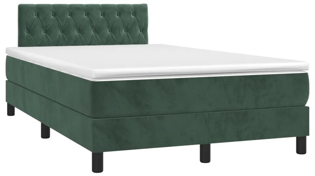 vidaXL Κρεβάτι Boxspring με Στρώμα & LED Σκ. Πράσινο 120x200εκ Βελούδο