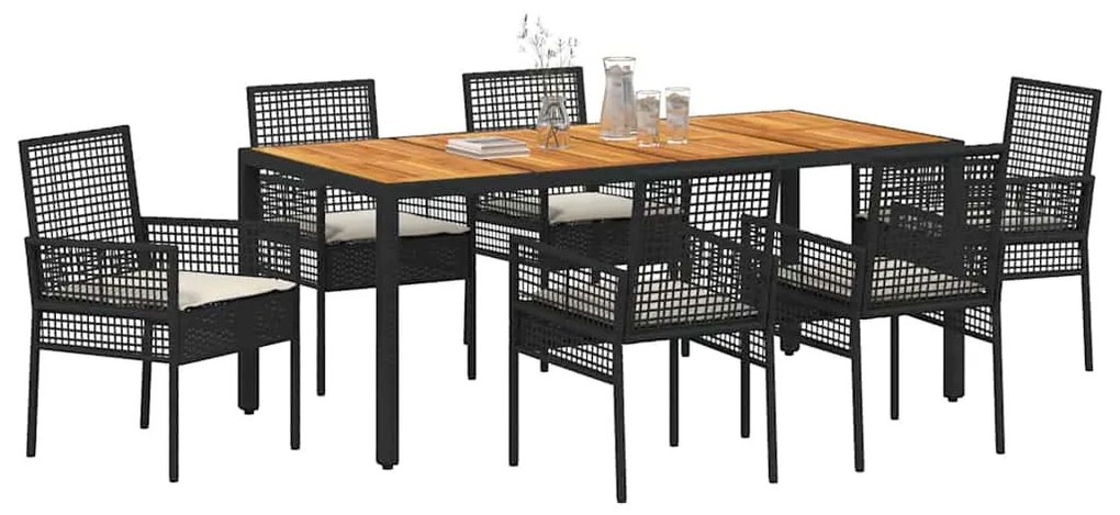 vidaXL Σέτ φαγητού για κήπο 7 pcs Μαύρο Πολυ ράταν